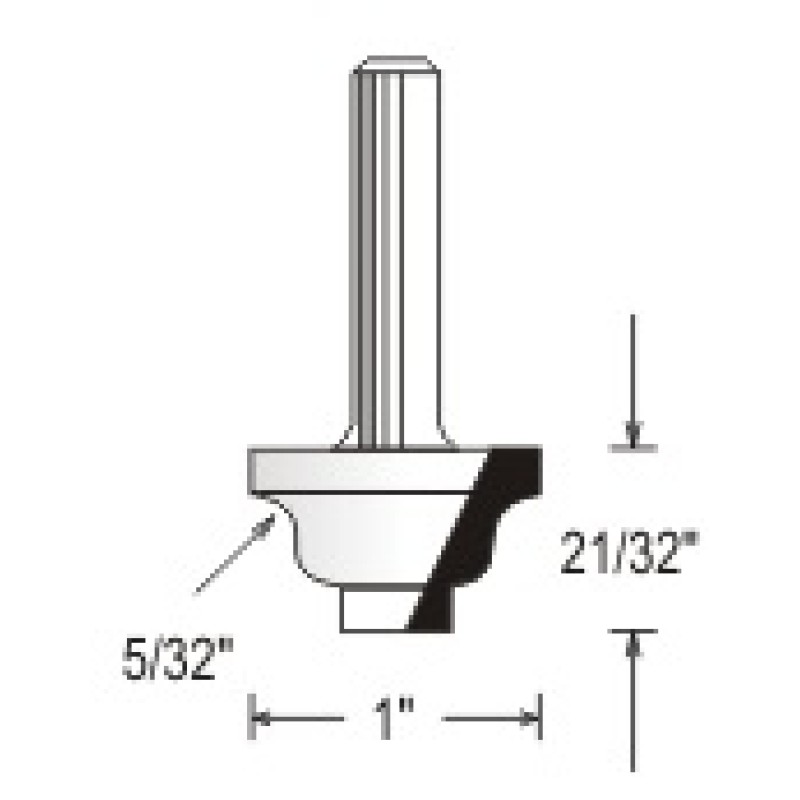 WP150426 Woodpecker 2 Piece Cope & Stick Bits 3 Flute 21/32" Cutting Height 5/32" Radius 1/4" Shank