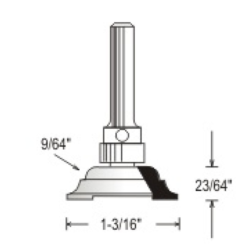 WP150431 Woodpecker Cope & Stick Bit 3 Flute 23/64" Cutting Height 9/64" Radius 23/64" Cutting Height