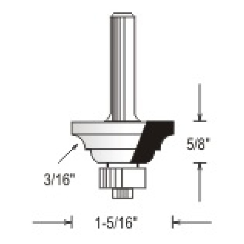 WP150433 Woodpecker Coupe & Stick Bit 3 Flute 5/8" Cutting Height 3/16" Radius 1/4" Shank