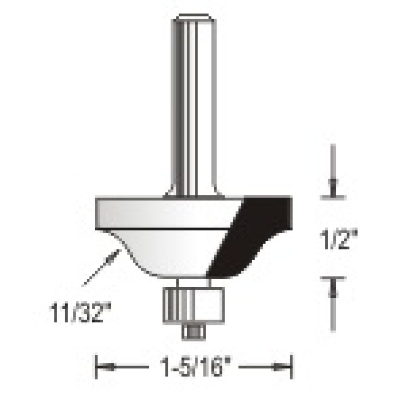WP150434 Woodpecker Cope & Stick Bit 3 Flute 9/16" Cutting Height 11/32" Radius 1/4" Shank