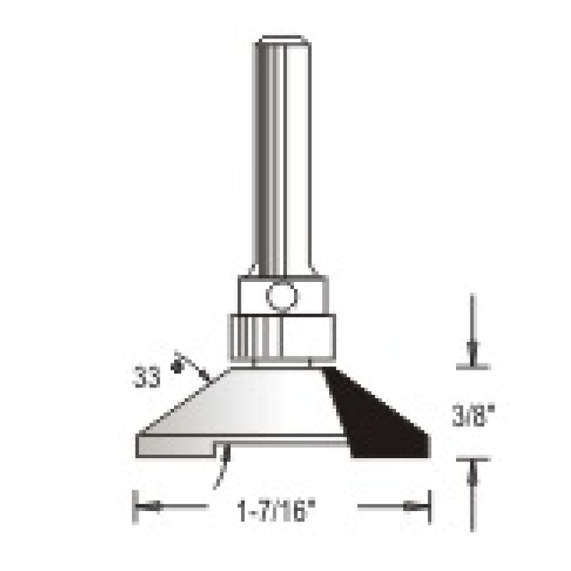 WP150435 Woodpecker Cope & Stick Bit 3 Flute 25/64" Cutting Height 1/4" Shank 33° Angle