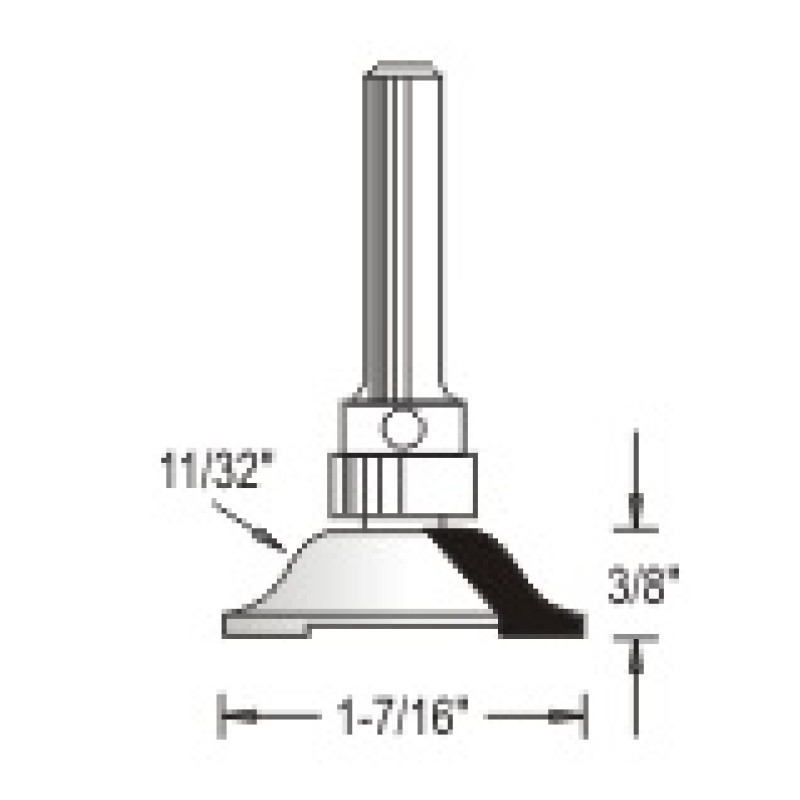 WP150436 Woodpecker Cope & Stick Bit 3 Flute 3/8" Cutting Height 11/32" Radius 1/4" Shank