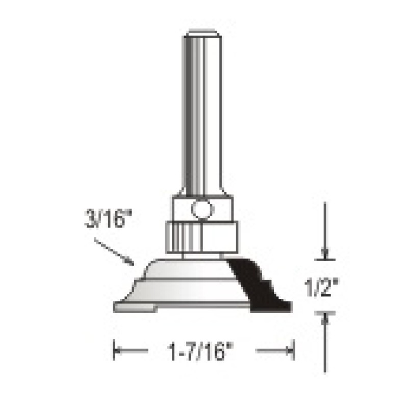 WP150437 Woodpecker Cope & Stick Bits 3 Flute 1/2" Cutting Height 3/16" Radius 1/4" Shank