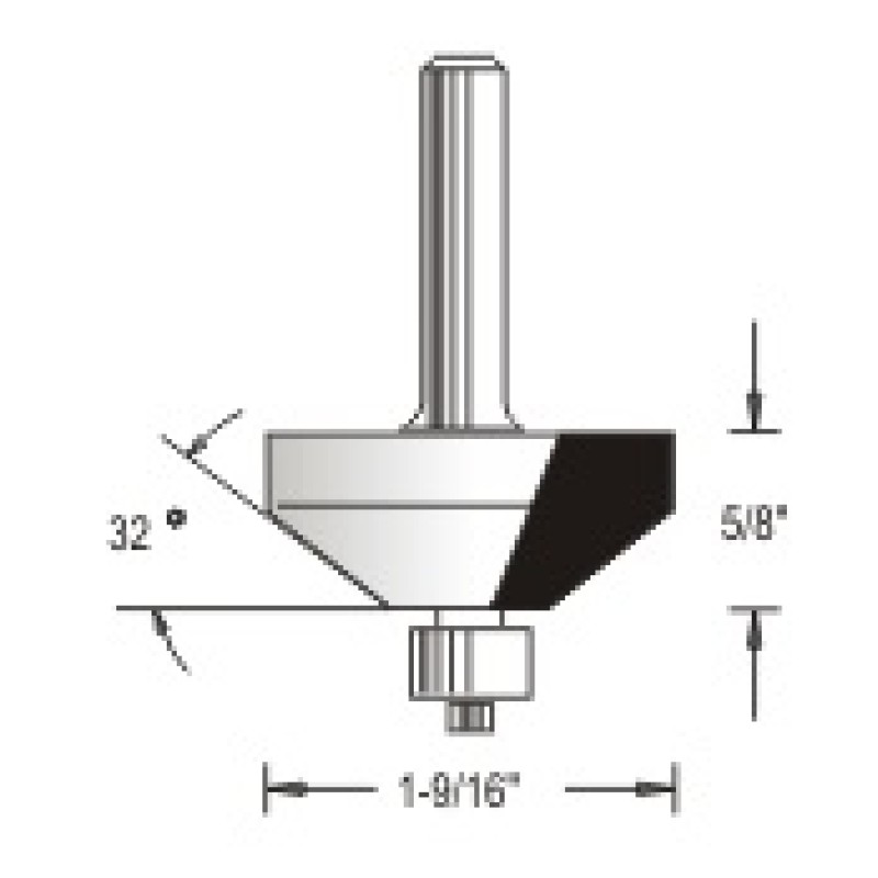 WP150439 Woodpecker Cope & Stick Bits 3 Flute 43/64" Cutting Height 1/4" Shank 32° Angle