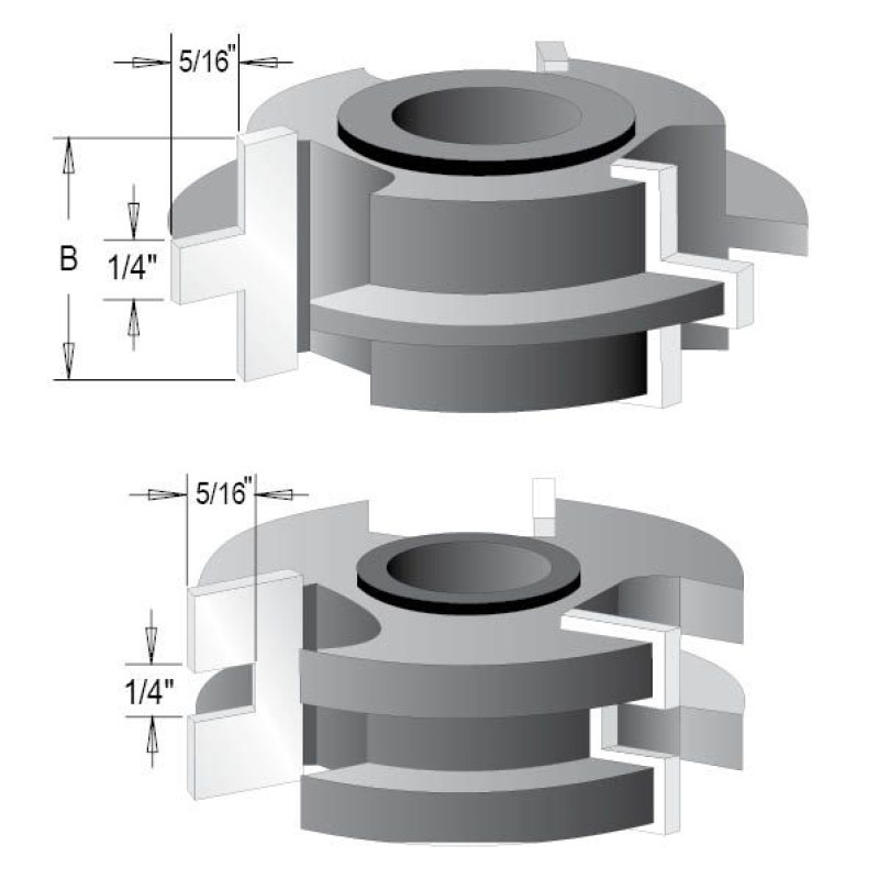 WPC143 Woodpecker Tongue & Groove Cutter 2 Piece Bit Set 3 Wing 1" Cutting Height 3/4" Bore