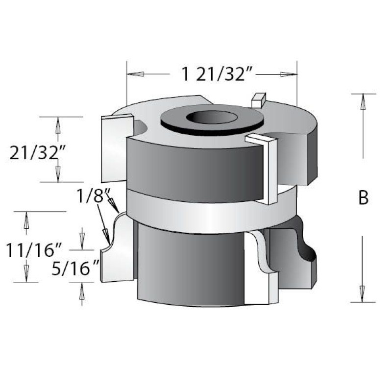 WPC175 Woodpecker Sash & Rail Cutter Head 3 Wing 1-5/8" Cutting Height 3/4" Bore