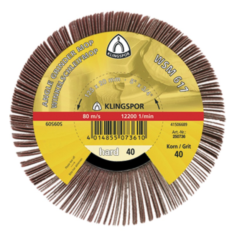 Flap Wheel 5" Diameter 20mm Wide With 5/8-11 Arbour Hole WSM617 Aluminum Oxide 80 Grit Klingspor 280238