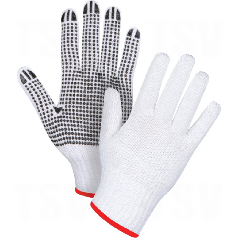 White Poly/Cotton Dotted Gloves Small Poly/Cotton Single Sided 7 Guage White    