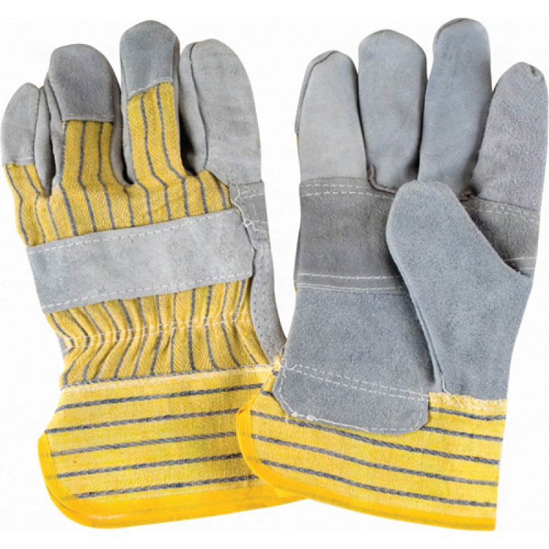 Premium Quality Split Cowhide Patch Palm Fitters Gloves Large Cotton Split Cowhide Safety Starched    