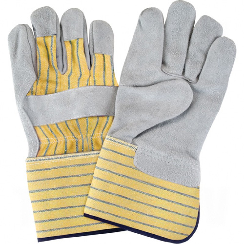Split Cowhide Fitters, Premium Quality Gloves Large Cotton Split Cowhide Gauntlet Rubberized    