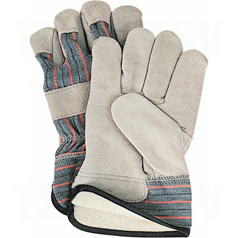 Split Cowhide Fitters Cotton Fleece-Lined Gloves Large Cotton Fleece Split Cowhide Safety Starched    