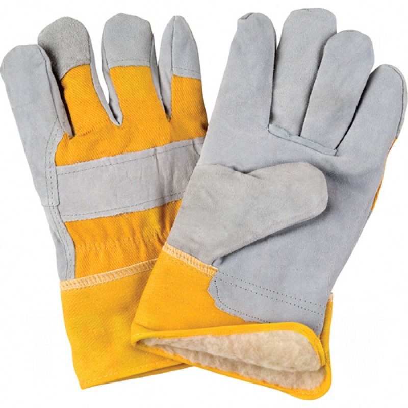 Split Cowhide Fitters Acrylic Boa-Lined Gloves Large Boa Split Cowhide Safety Rubberized    
