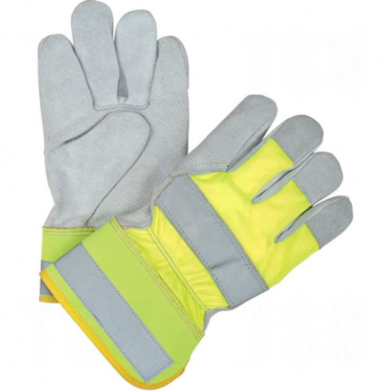 High Visibility Split Cowhide Fitters Thinsulate? Lined Gloves Large Thinsulate Split Cowhide Safety Rubberized    