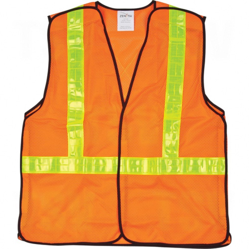 CSA Compliant 5-Point Tear-Away Traffic Safety Vests High Visibility Orange Yellow Polyester CSA Z96 Class 2, Level 2 Medium
