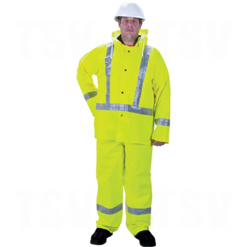 RZ900 Premium Traffic Rain Suits High Visibility Lime-Yellow Silver Medium Polyester     