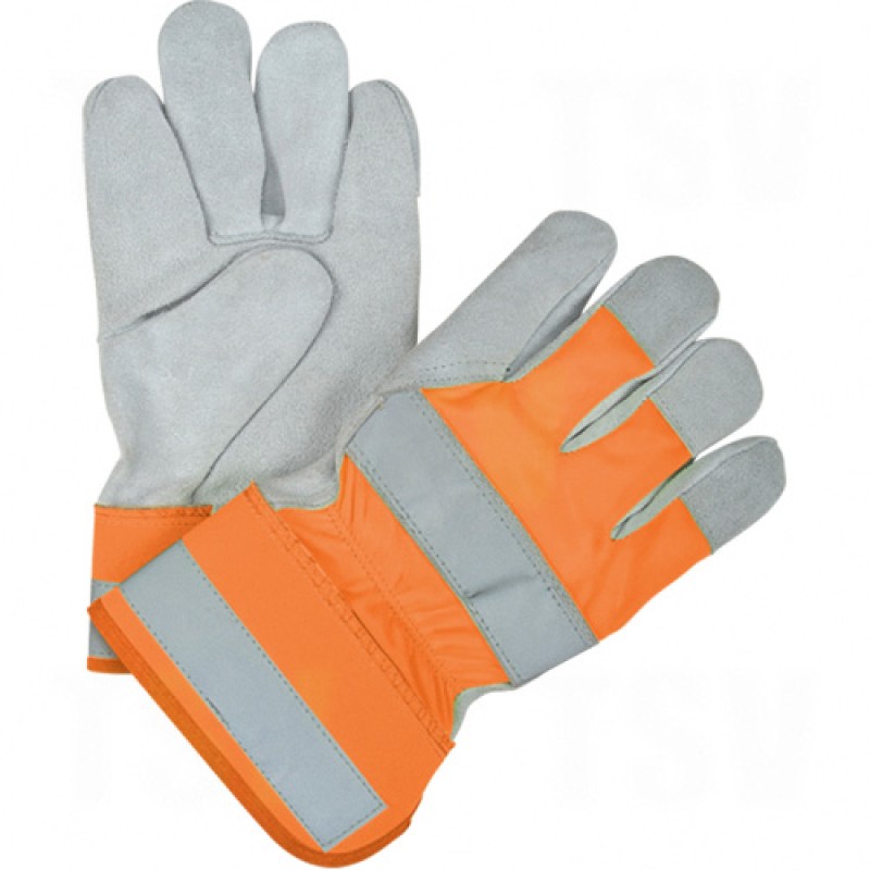 Premium Quality High-Viz Split Cowhide Fitters Gloves Large Cotton Split Cowhide Safety Rubberized    