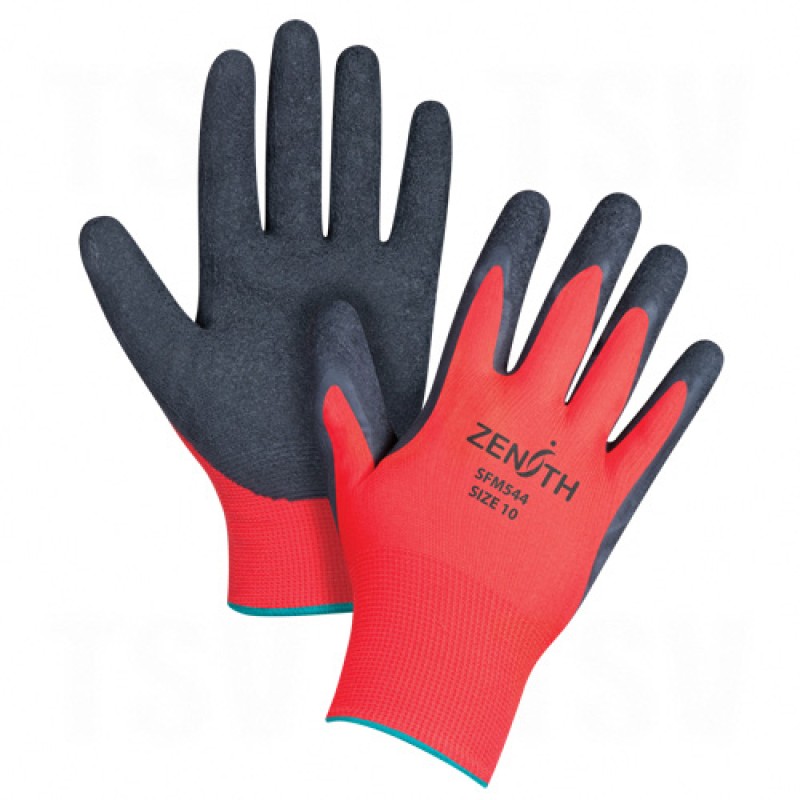 Natural Rubber Latex Coated Gloves X-Large (10) 13 Gauge Polyester Rubber Latex Unlined    