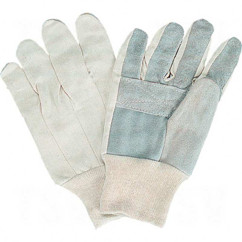 Standard Quality Split Cowhide Leather Palm Gloves Large Unlined Split Cowhide Knit Wrist Cotton    