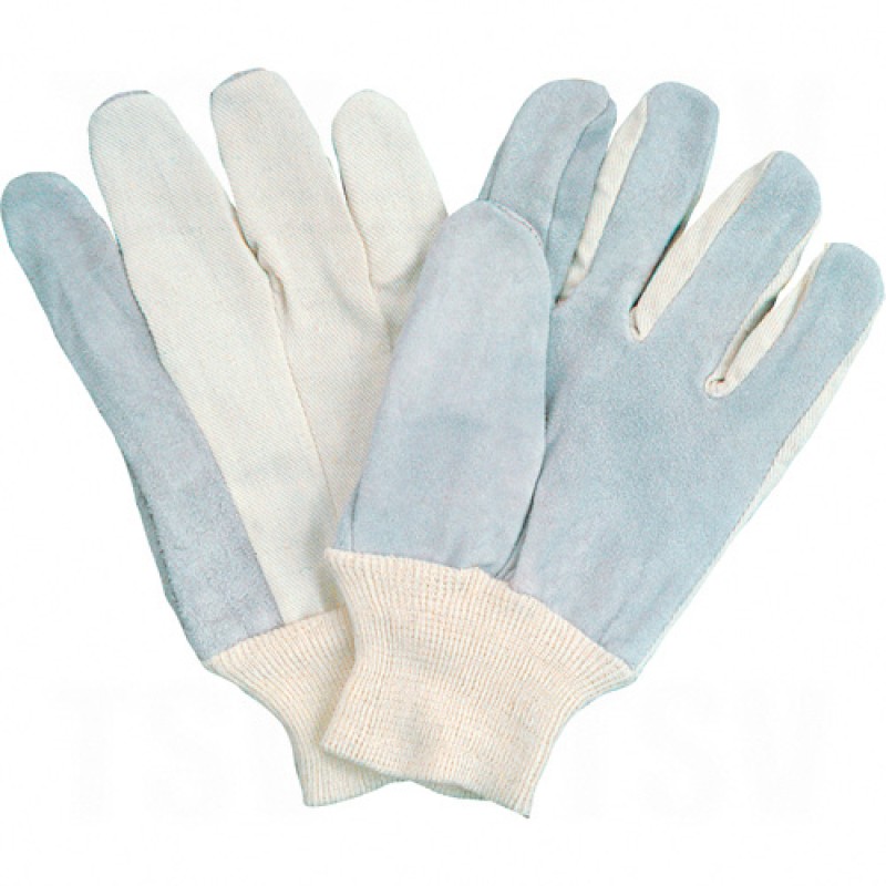 Standard Quality Full Index Split Cowhide Leather Palm Gloves Large Unlined Split Cowhide Knit Wrist Cotton    
