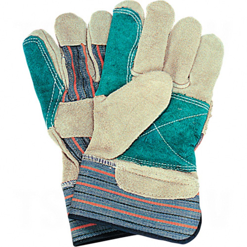 Standard Quality Double Palm Split Cowhide Fitters Gloves Large Cotton Split Cowhide Safety Rubberized    