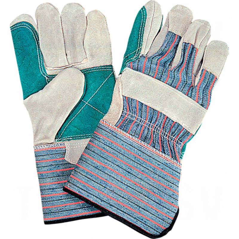 Standard Quality Double Palm Split Cowhide Fitters Glove Large Cotton Split Cowhide Gauntlet Rubberized    
