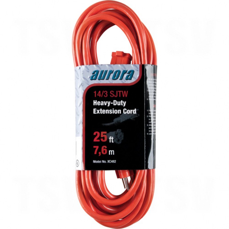 Outdoor Vinyl Extension Cord 25' Long 14/3 (AWG) 15 Amps Orange 300V 1875W