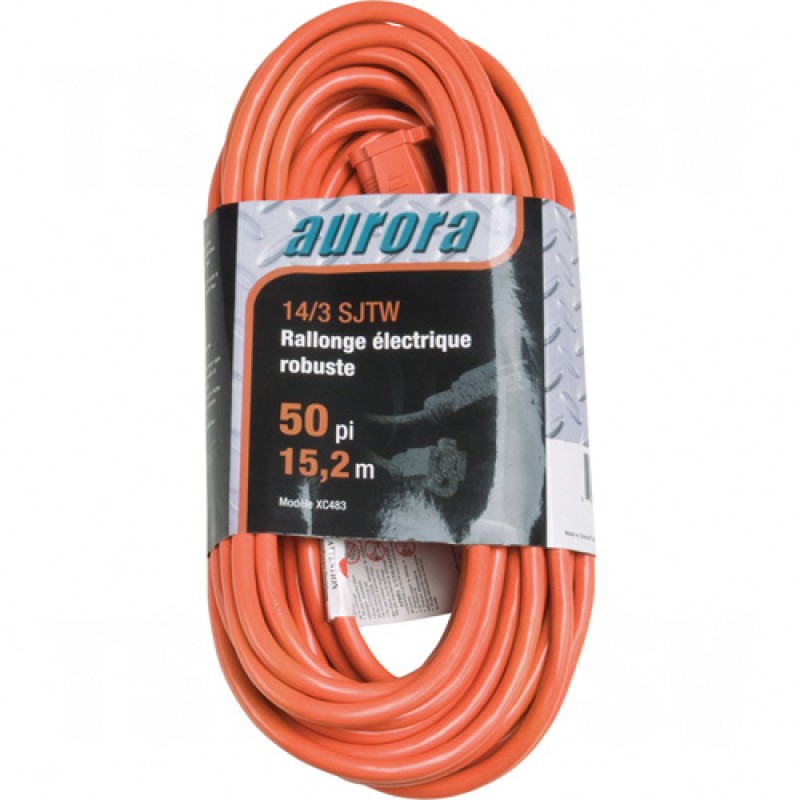 Outdoor Vinyl Extension Cord 50' Long 14/3 (AWG) 15 Amps Orange 300V 1875W