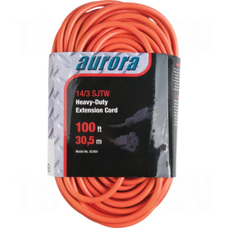 Outdoor Vinyl Extension Cord 100' Long 14/3 (AWG) 13 Amps Orange 300V 1625W