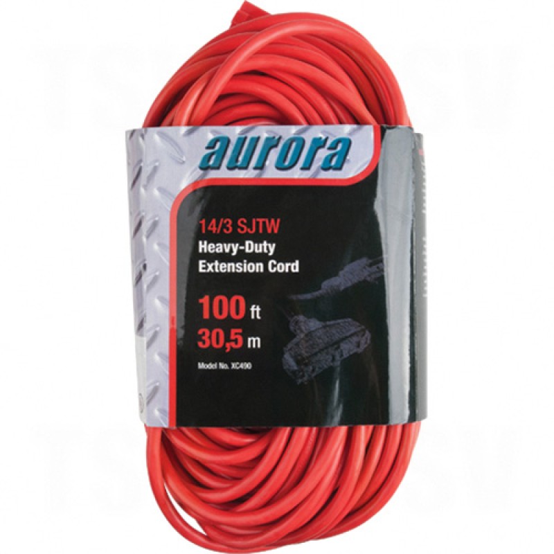 Outdoor Vinyl Triple Tap Extension Cords 100' Long 14/3 (AWG) 13 Amps Red 300V 1625W