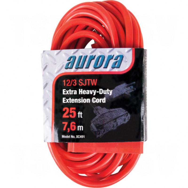 Outdoor Vinyl Triple Tap Extension Cords 25' Long 43072 (AWG) 15 Amps Red 300V 1625W