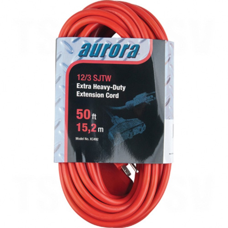 Outdoor Vinyl Triple Tap Extension Cords 50' Long 43072 (AWG) 15 Amps Red 300V 1625W