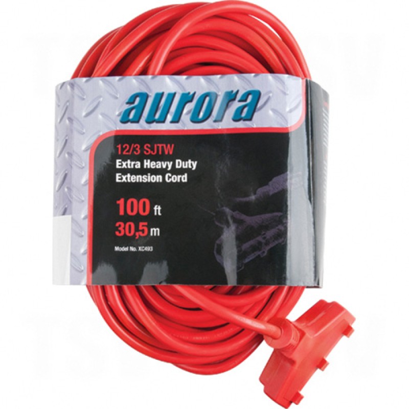Outdoor Vinyl Triple Tap Extension Cords 100' Long 43072 (AWG) 15 Amps Red 300V 1625W
