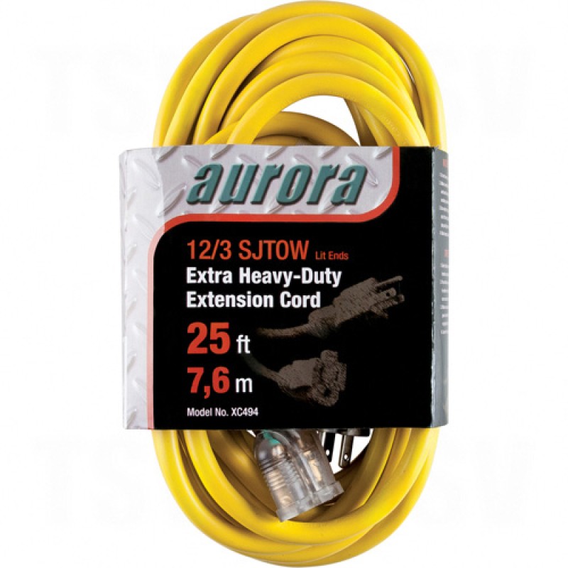 Outdoor Vinyl Extension Cords with Light Indicator - Single Tap 25' Long 43072 (AWG) 15 Amps Yellow 300V 1875W
