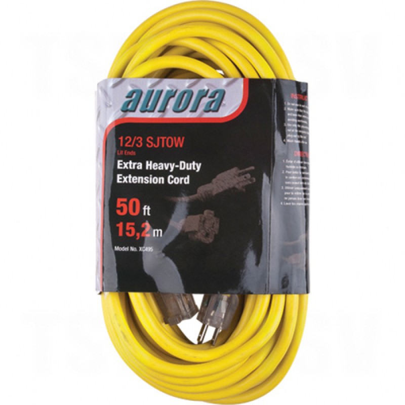 Outdoor Vinyl Extension Cords with Light Indicator - Single Tap 50' Long 43072 (AWG) 15 Amps Yellow 300V 1875W