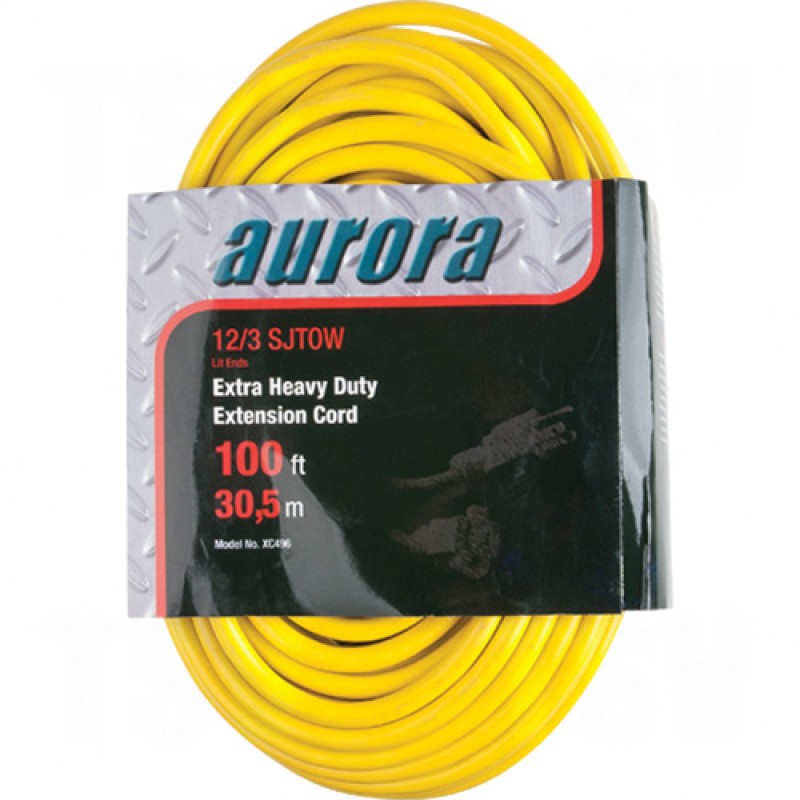 Outdoor Vinyl Extension Cords with Light Indicator - Single Tap 100' Long 43072 (AWG) 15 Amps Yellow 300V 1875W