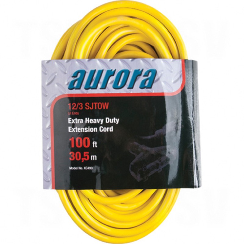 Outdoor Vinyl Triple Tap Extension Cords with Light Indicator 100' Long 43072 (AWG) 15 Amps Yellow 300V 1875W