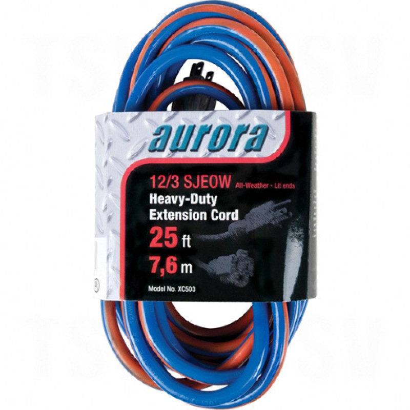 All Weather TPE-Rubber Extension Cords With Light Indicator 100' Long 14/3 (AWG) 15 Amps Blue/Orange 300V 1625W