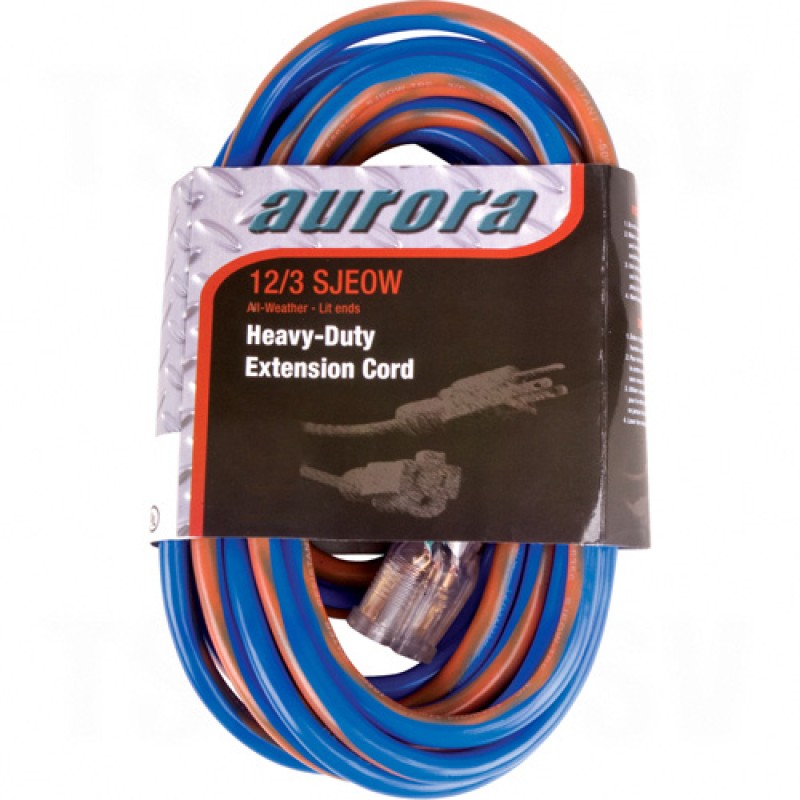 All Weather TPE-Rubber Extension Cords With Light Indicator 50' Long 43072 (AWG) 15 Amps Blue/Orange 300V 1875W
