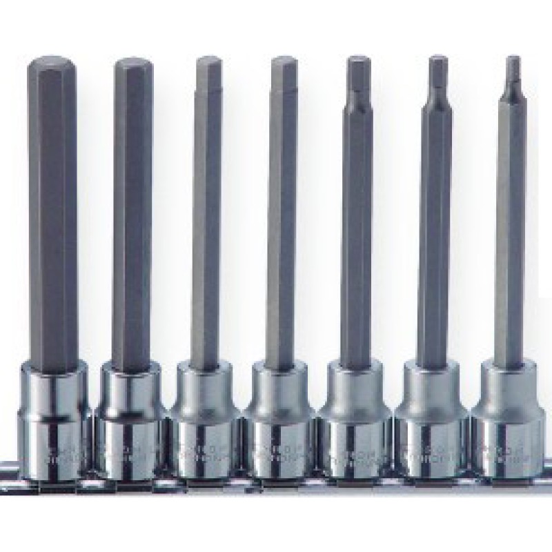 3/8" Hex Bit Drive Long Socket Set on Metal Rail