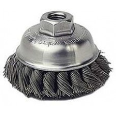 Wire Cup Brushes 3-1/2" Diameter M14x2.0 Arbour Hole .023 Gauge Knotted Wire Brushes - Hand & Mandrel Mount