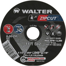 Cut Off Wheel Type 1 (Flat) 4-1/2" X 3/64" X 7/8 A-60-ZIP Walter 11T042 4-1/2" Cut Off Wheels