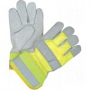 Premium Quality Hi-Viz Split Cowhide Fitters Gloves Large Cotton Split Cowhide Safety Rubberized     Leather Gloves