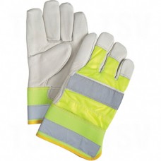 Premium Quality High-Viz Grain Cowhide Fitters Gloves Large Unlined Grain Cowhide Safety Rubberized     Leather Gloves