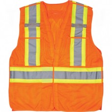 Traffic Vest, CSA Compliant Surveyor High Visibility Orange Silver Yellow Polyester CSA Z96 Class 2, Level 2 Large High Visibility Clothing