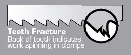 Teeth Fracture - Back of tooth indicates work spinning in clamps
