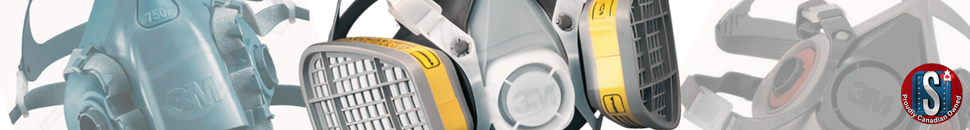 Close-up of 3M half-mask and full-face respirators with yellow and gray filter cartridges, representing Skookum Tools’ 3M respirator category for professional respiratory protection and industrial safety.